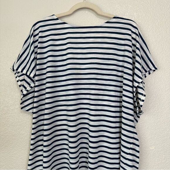 Lane Bryant Blue White Striped Embroidered Neckline Short Sleeves Top - Picture 6 of 9